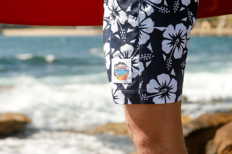 Okanui's classic hibiscus boardies