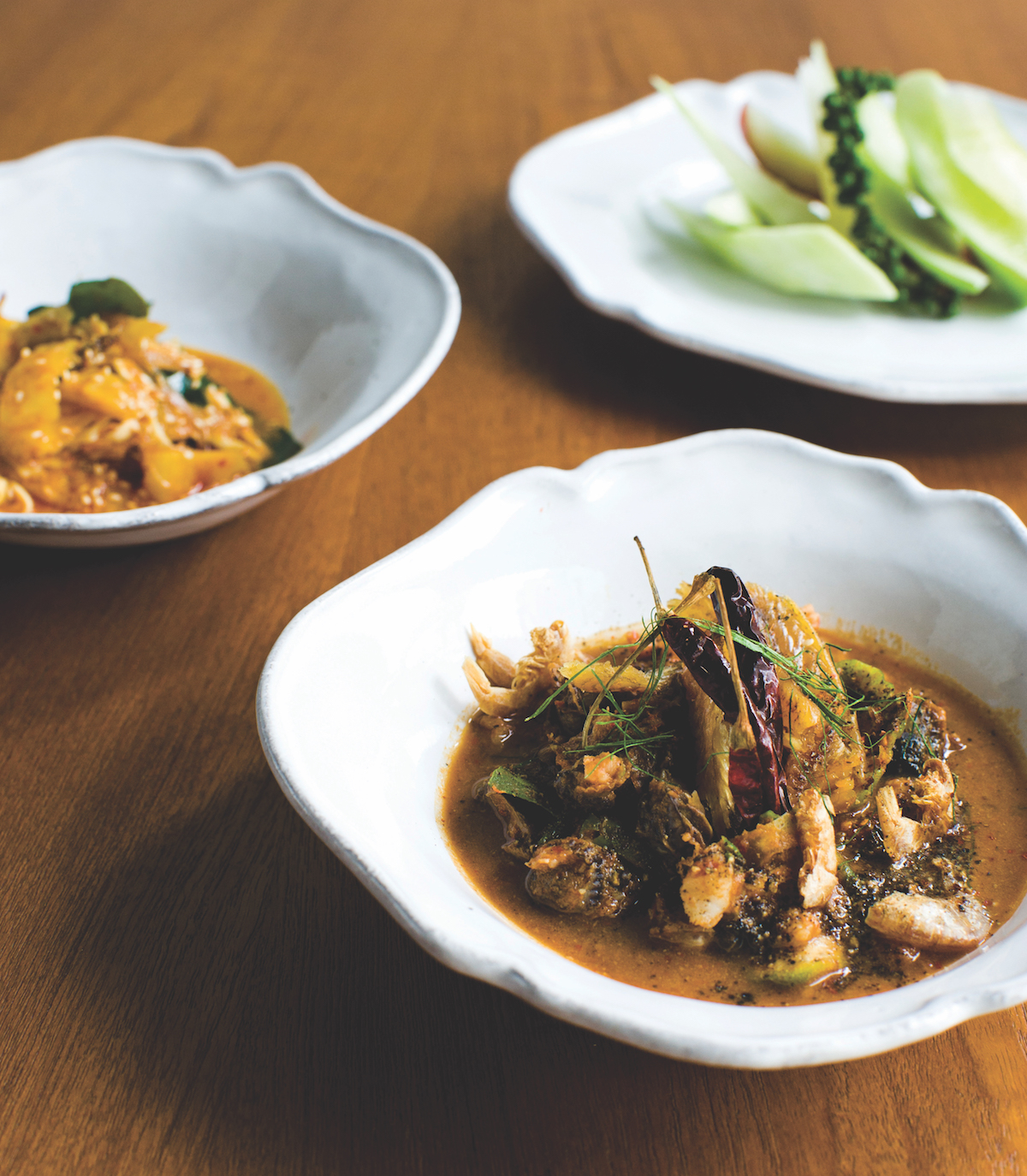 Smoked fish curry with prawns from award-winning chef David Thompson at Nahm.